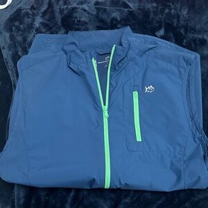 Southern Tide full zip sleeve less Blue Jacket with Green Accents